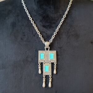 Women Fashion Sarah Coventry Silver & Turquoise Collar Necklace w/ Lobster Clasp